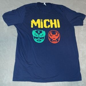 Michi Navy Tee with Colorful Mask Graphics